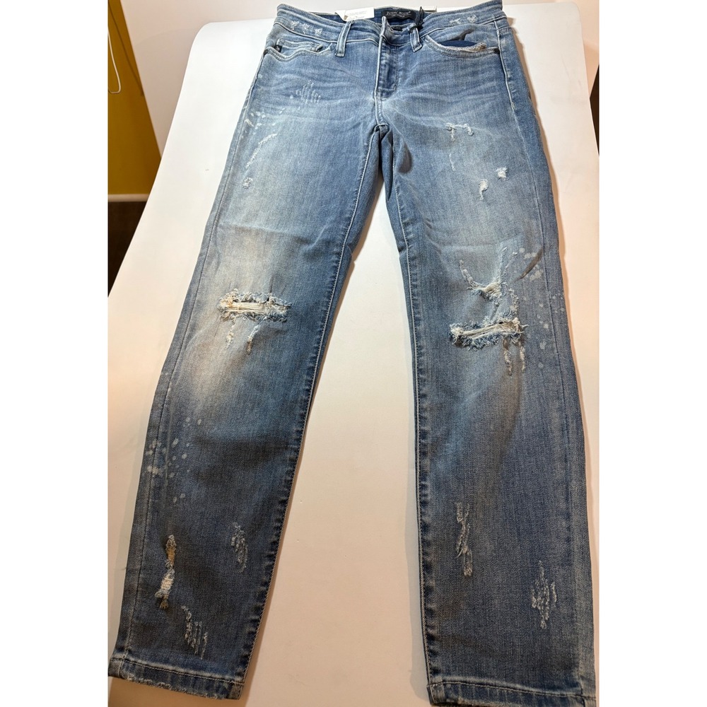 NWT Judy Blue Jeans Womens 9/29 JB8273MD Relaxed Fit Distressed Med Wash Denim